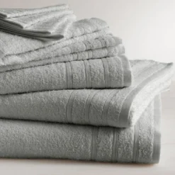 3S. x TertioLot de 2 serviettes de bain en coton éponge 600 gm² -gris perle