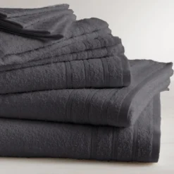 3S. x TertioLot de 2 serviettes de bain en coton éponge 600 gm² - anthracite