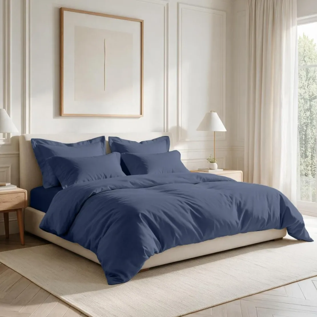 3S. x TertioParure Percale coton - Bleu indigo