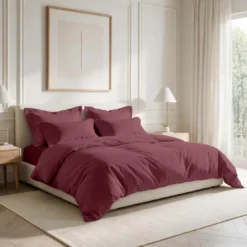 3S. x TertioParure Percale de coton - Bordeaux Rouge vin - Housse + 1 ou 2 Taies Oreillers