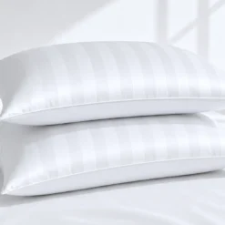 3S. x TertioParure Satin de coton 2 faces uni / rayé -Blanc