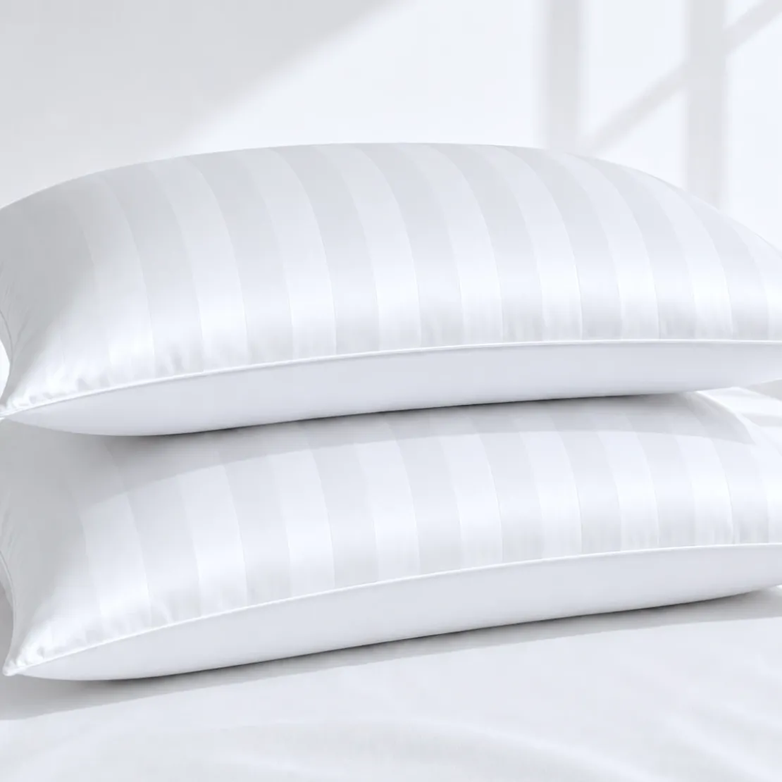 3S. x TertioParure Satin de coton 2 faces uni / rayé -Blanc