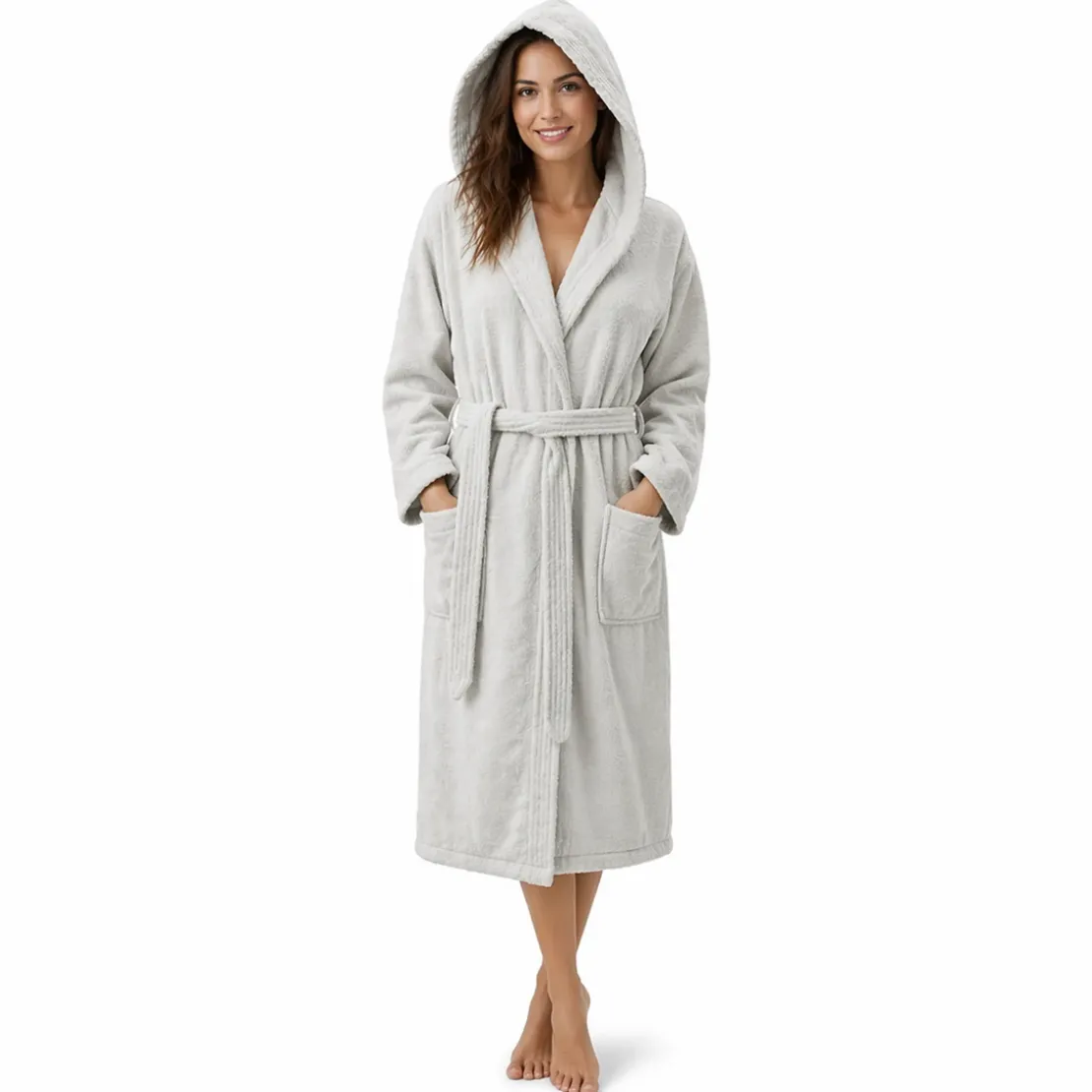 3S. x TertioPeignoir à capuche en coton éponge 470 gm² - gris perle