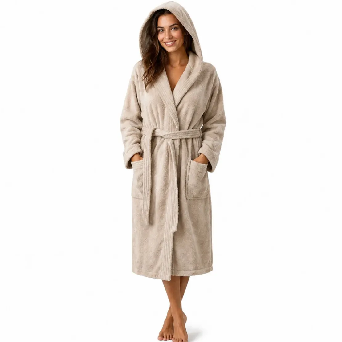 3S. x TertioPeignoir à capuche en coton éponge 470 gm² - beige ficelle
