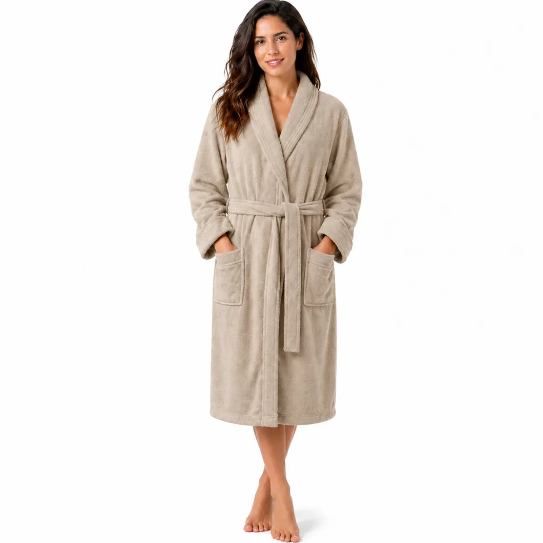 3S. x TertioPeignoir à Col Chale en coton éponge 450 m²- Beige Ficelle