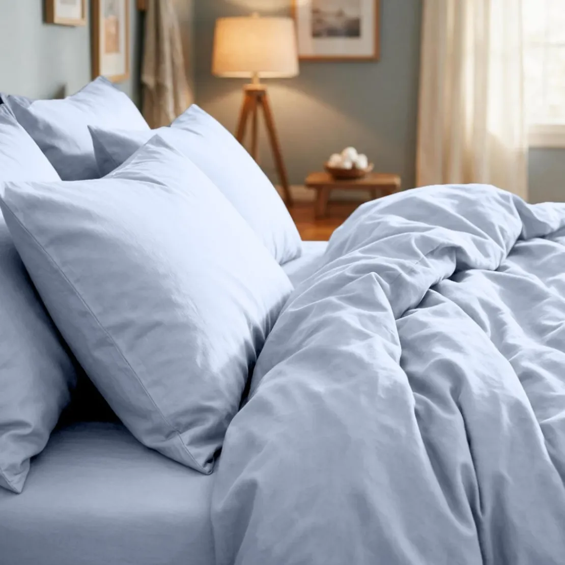 3S. x TertioTaie d'oreiller ou de traversin en percale de coton - Bleu - Ciel