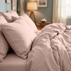 3S. x TertioTaie d'oreiller ou de traversin en percale de coton - Beige - Rosé