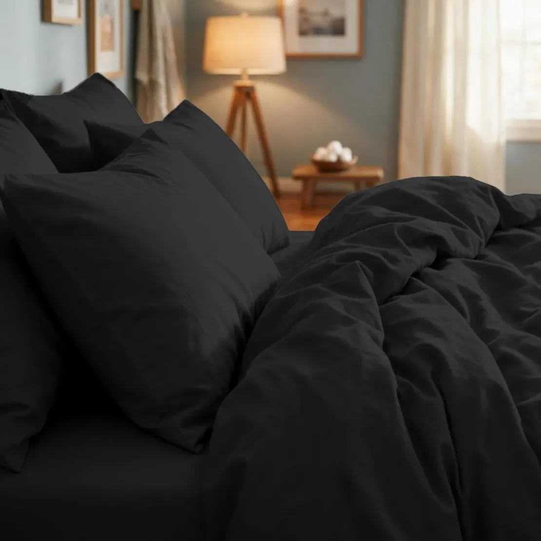 3S. x TertioTaie d'oreiller ou de traversin en percale de coton - Noir