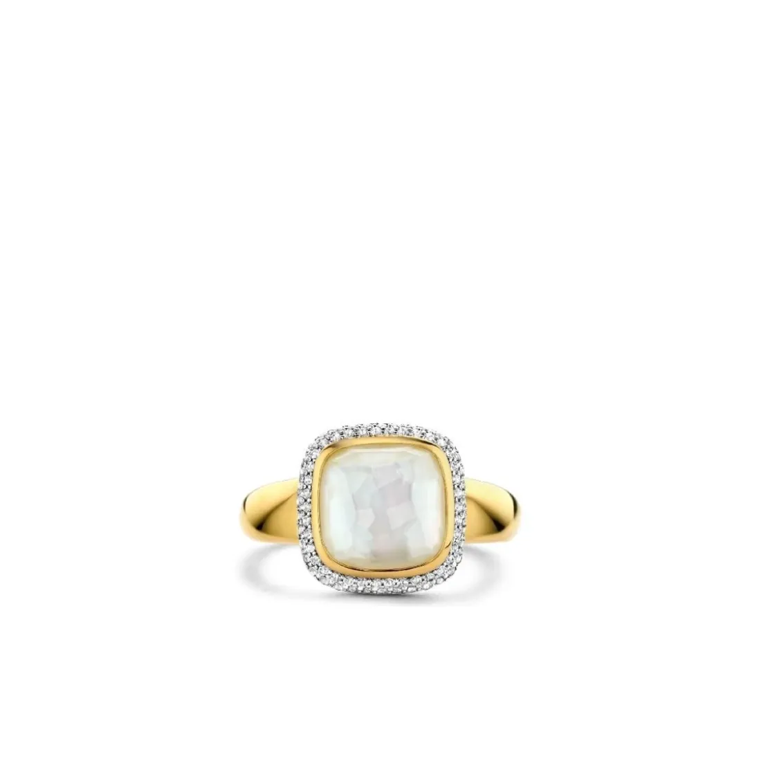 Ti SentoBague Ti Sento - 12330MWArgent Doré Et Doublé Nacre Carré Serti D'Oxydes De Zirconium