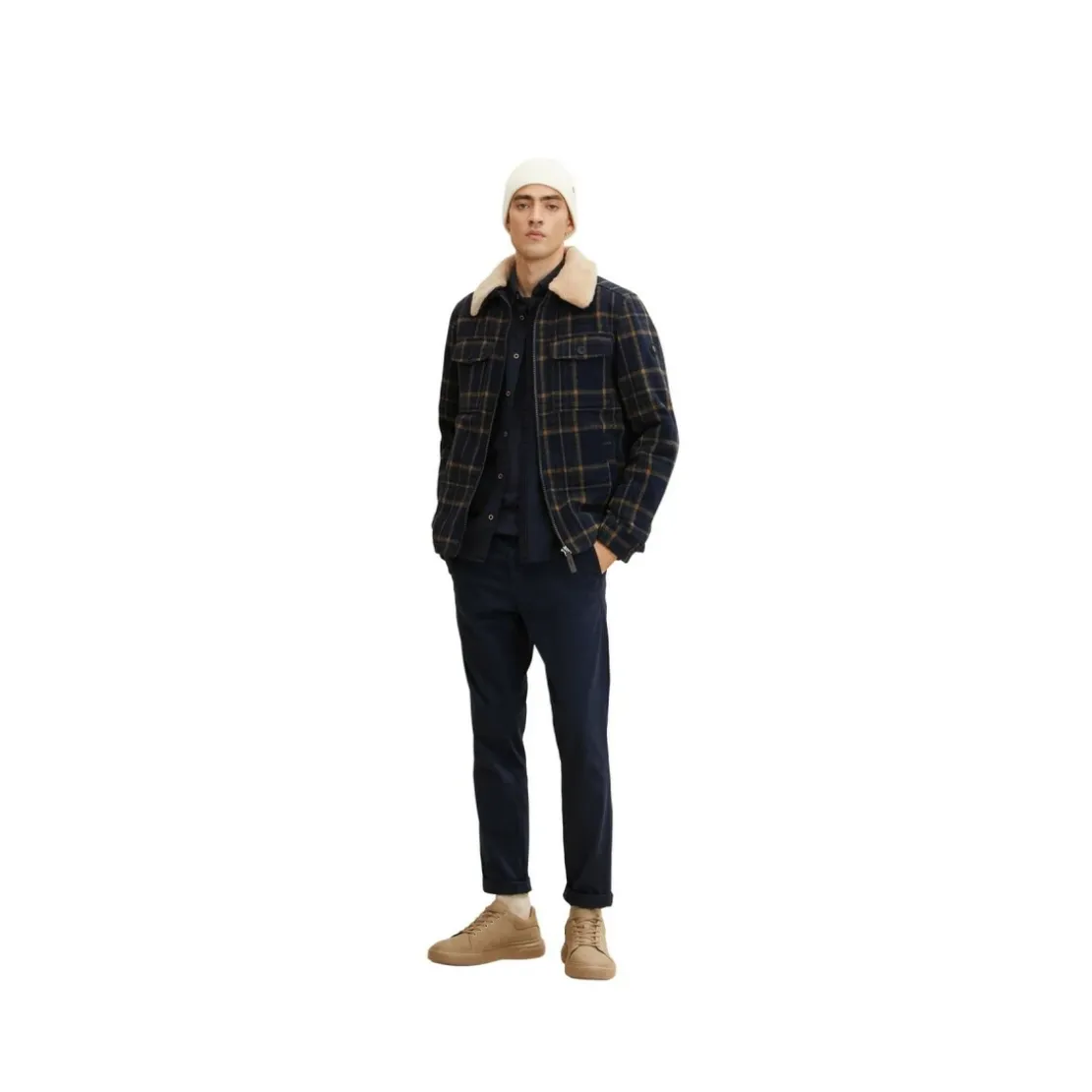 Tom TailorVeste à carreaux col sherpa - Bleue