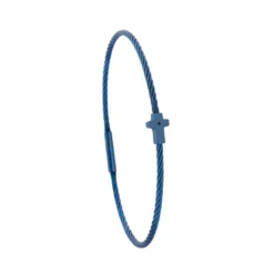 Torrence BijouxBracelet acier bleu motif croix avec diamant noir 1 mm