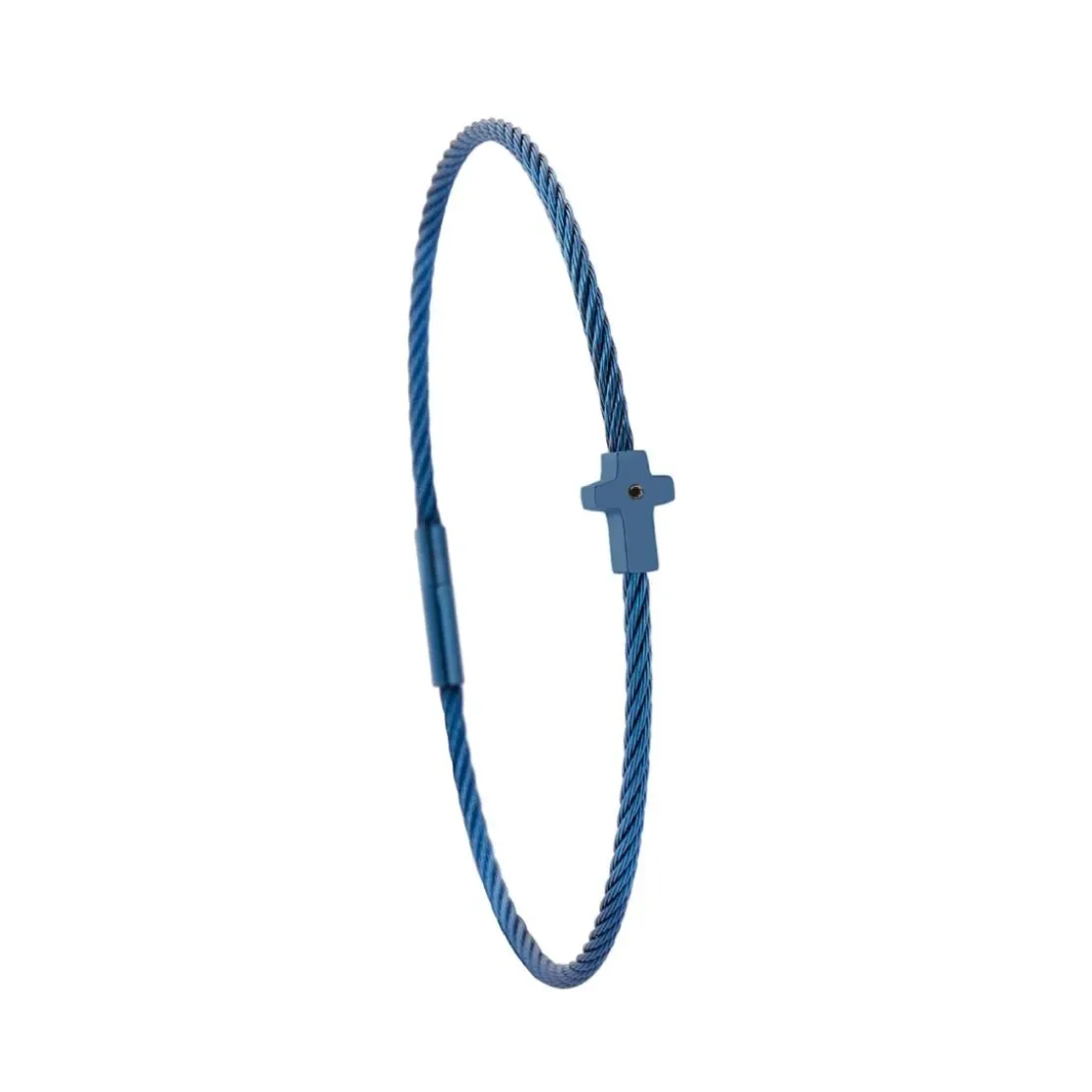 Torrence BijouxBracelet acier bleu motif croix avec diamant noir 1 mm