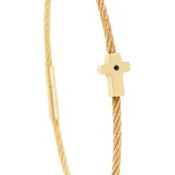 Torrence BijouxBracelet acier doré motif croix avec diamant noir 1 mm