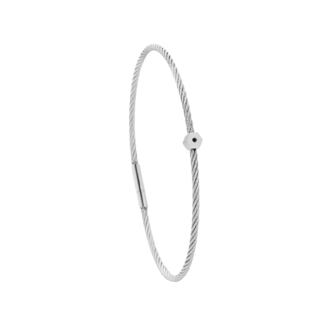 Torrence BijouxBracelet acier motif hexagone avec diamant noir 1 mm