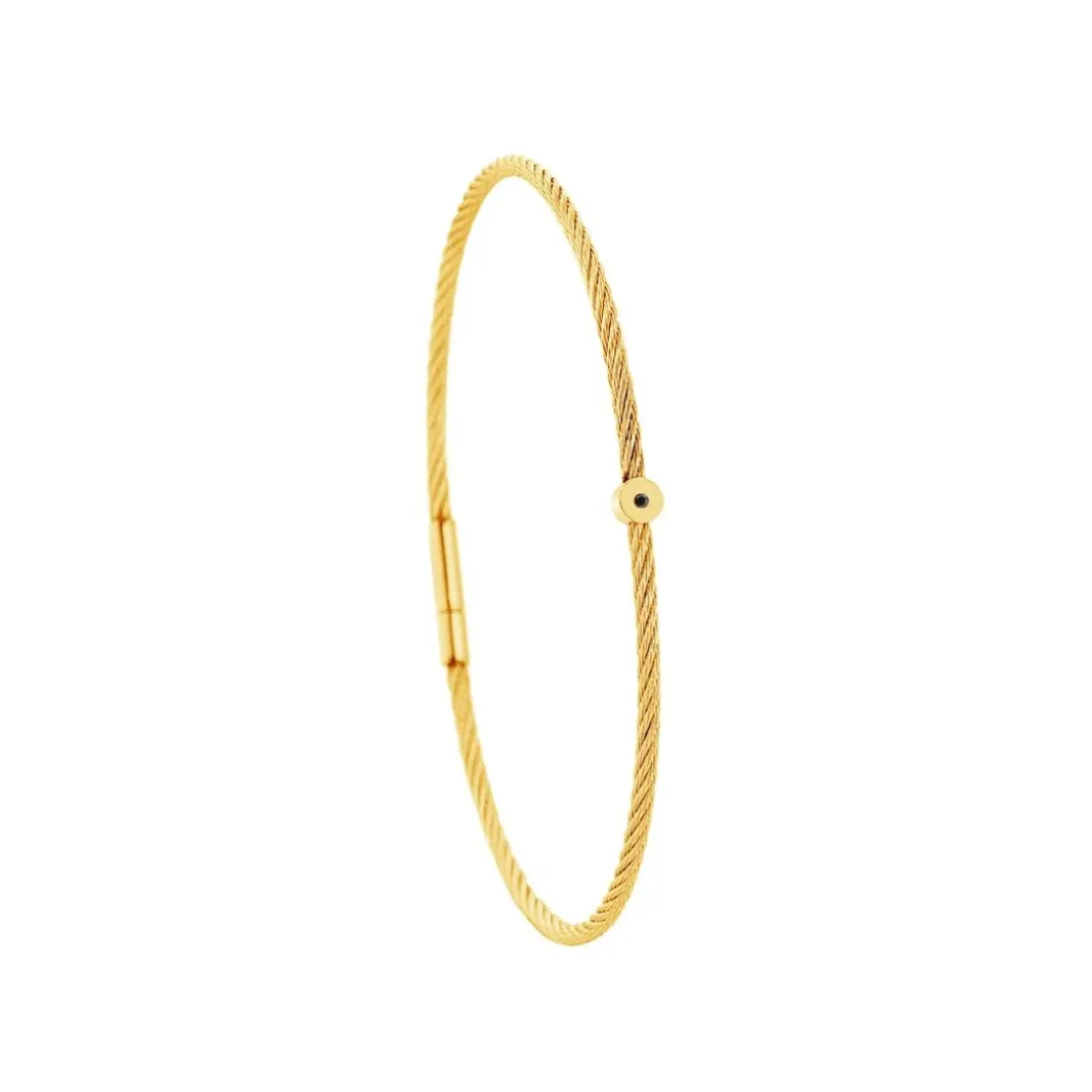 Torrence BijouxBracelet acier doré motif rond avec diamant noir 1 mm