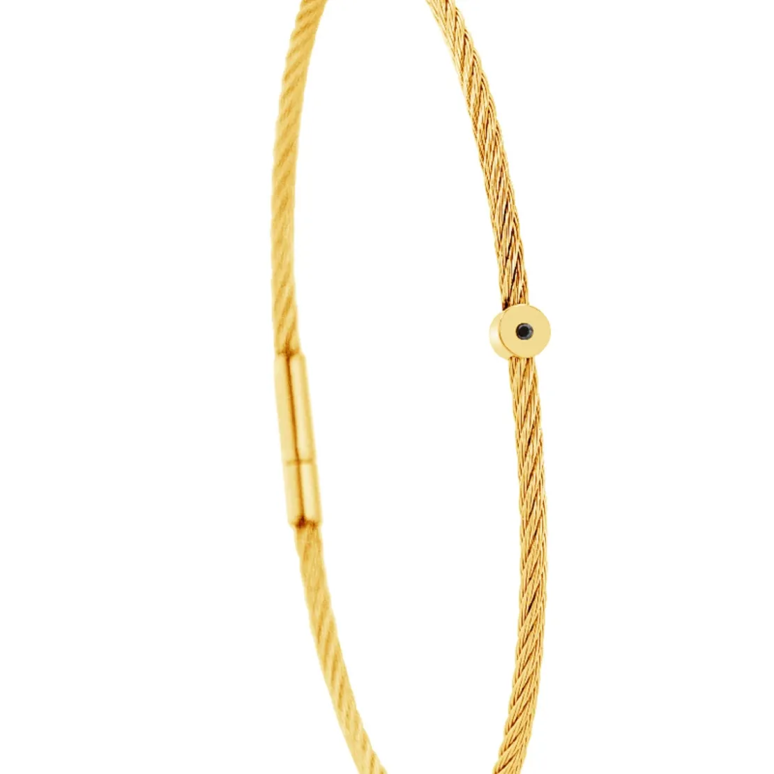 Torrence BijouxBracelet acier doré motif rond avec diamant noir 1 mm