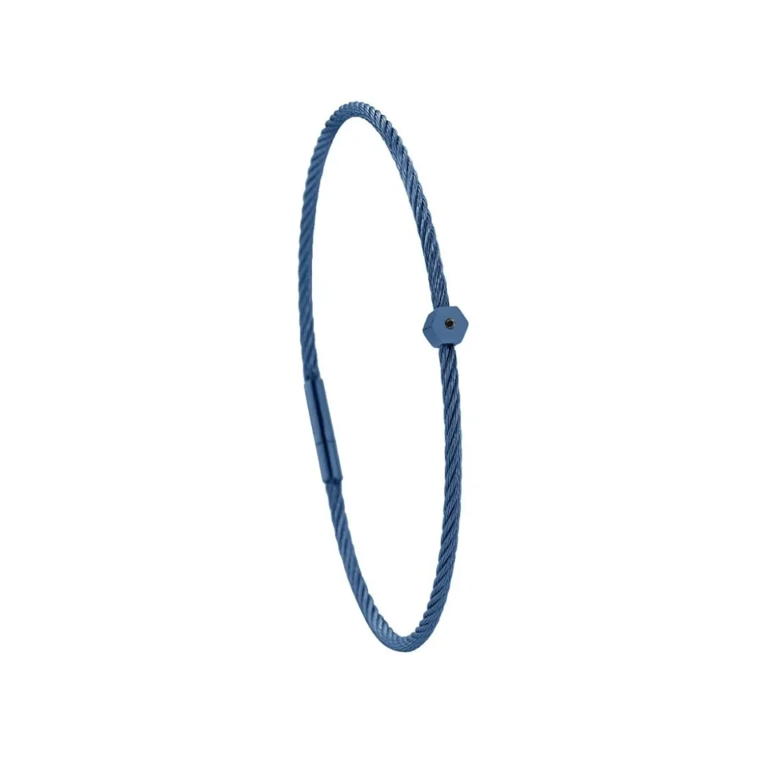 Torrence BijouxBracelet acier bleu motif hexagone avec diamant noir 1 mm