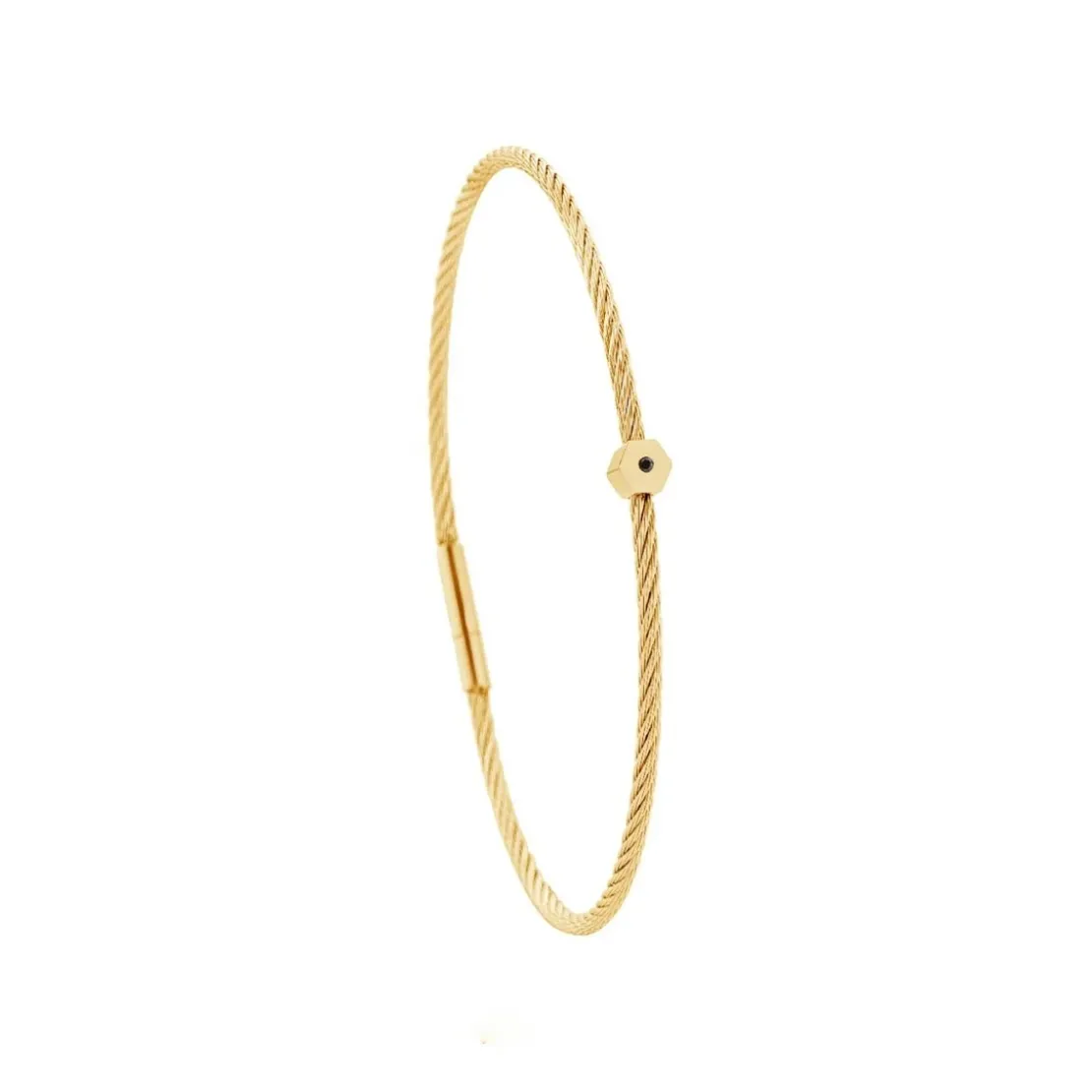 Torrence BijouxBracelet acier doré motif hexagone avec diamant noir 1 mm
