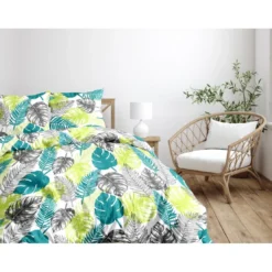 Une nuit douceParure de lit Housse de couette + 2 taie d"oreiller TROPICANA Verte