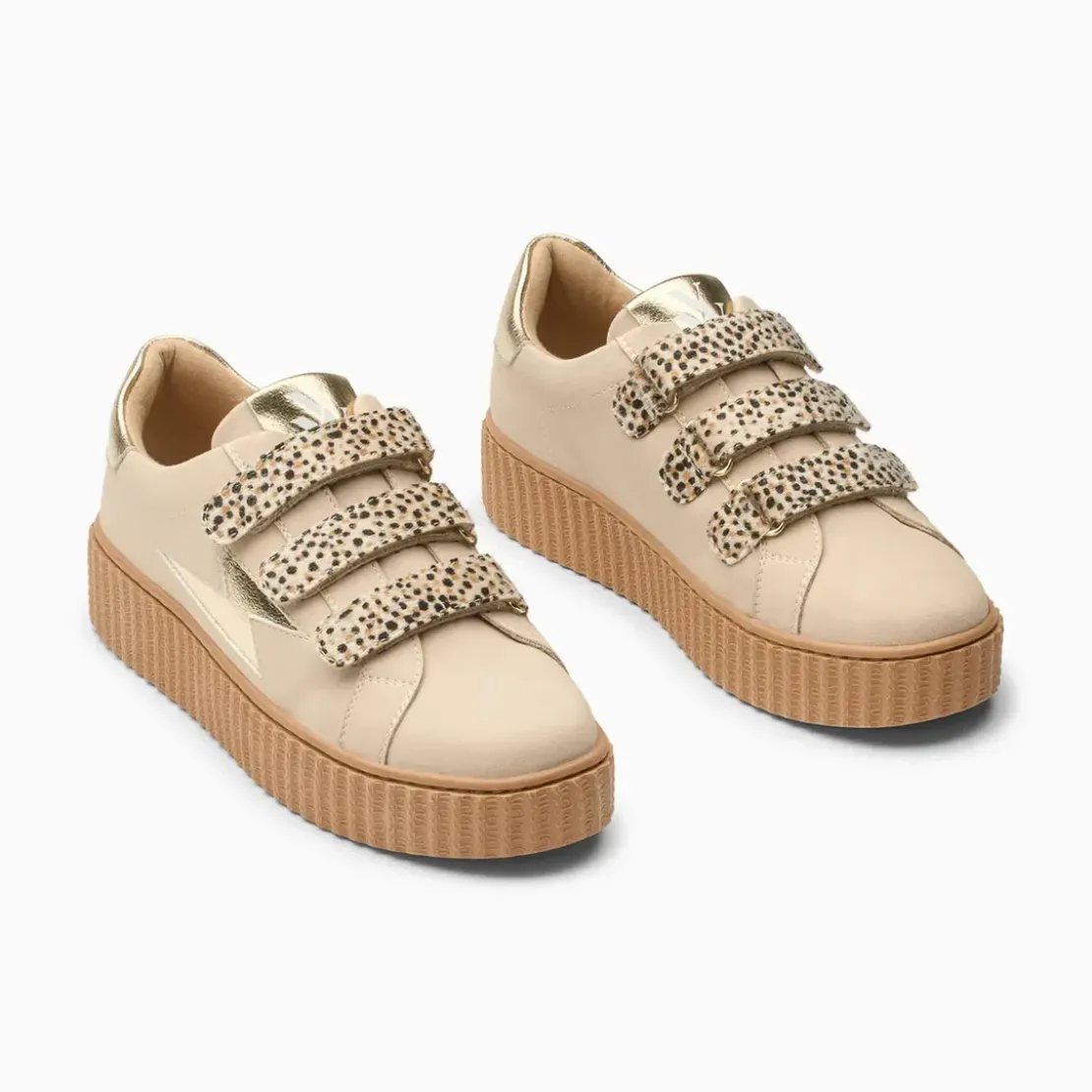 Vanessa WuBaskets éclair Aby beige et or à scratchs léopard