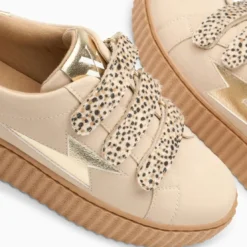 Vanessa WuBaskets éclair Aby beige et or à scratchs léopard