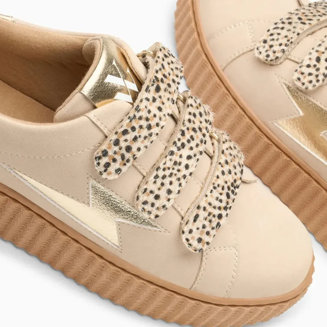 Vanessa WuBaskets éclair Aby beige et or à scratchs léopard