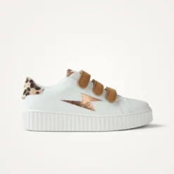 Vanessa WuBaskets éclair Delia blanc et bronze à scratchs camel