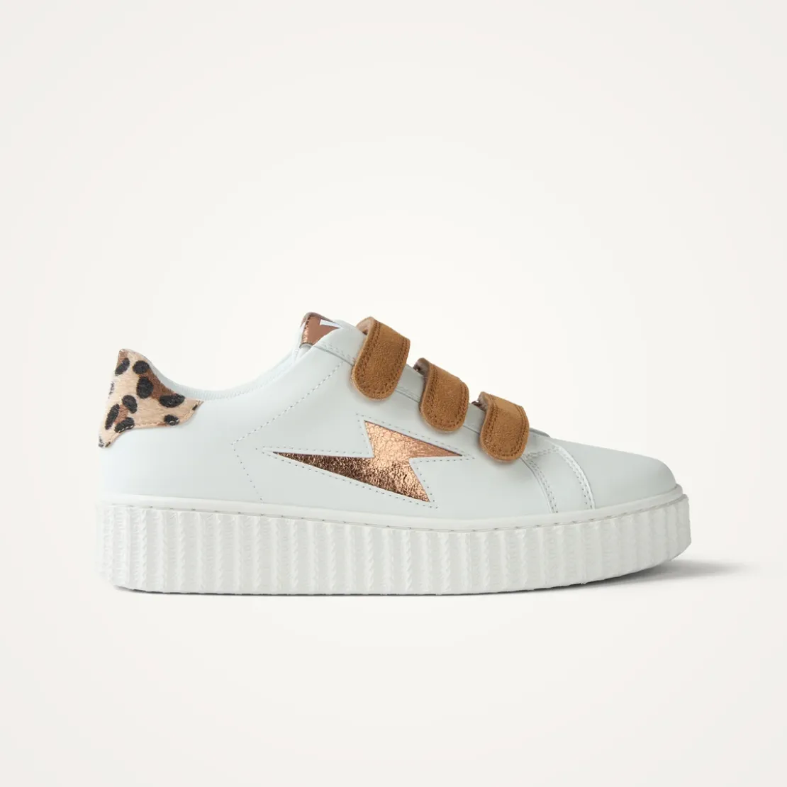 Vanessa WuBaskets éclair Delia blanc et bronze à scratchs camel