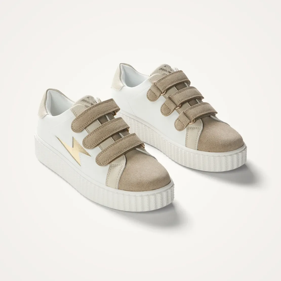 Vanessa WuBaskets éclair Michaella blanc et beige à scratchs