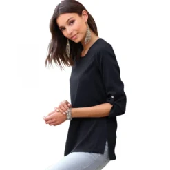 VencaBlouse fendue manches 3/4 ajustables femme Noir