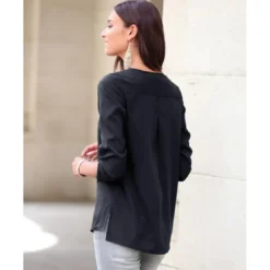 VencaBlouse fendue manches 3/4 ajustables femme Noir