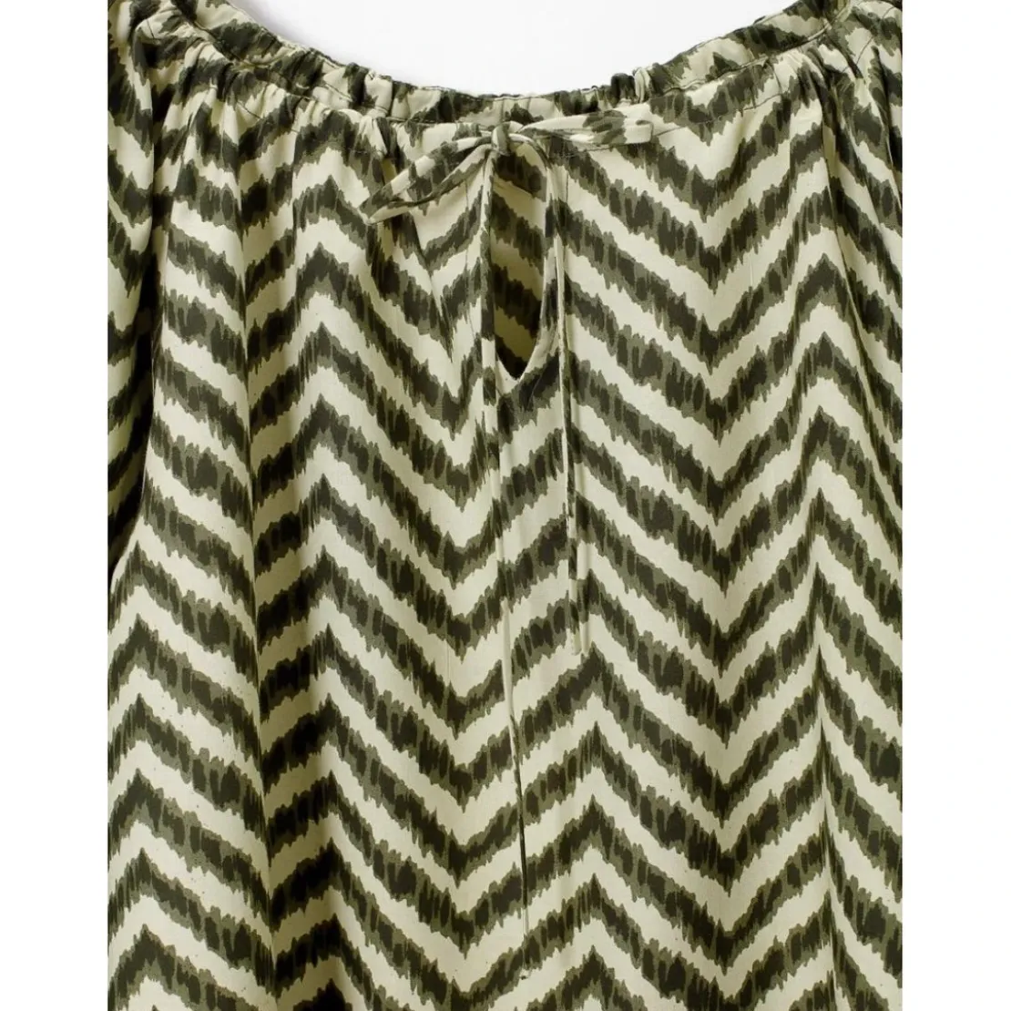 VencaChemisier décolleté kaftan imprimé à manches longues - Kaki en viscose