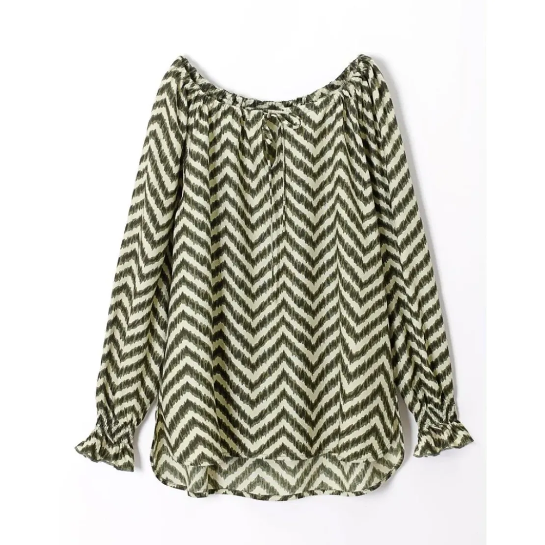 VencaChemisier décolleté kaftan imprimé à manches longues - Kaki en viscose