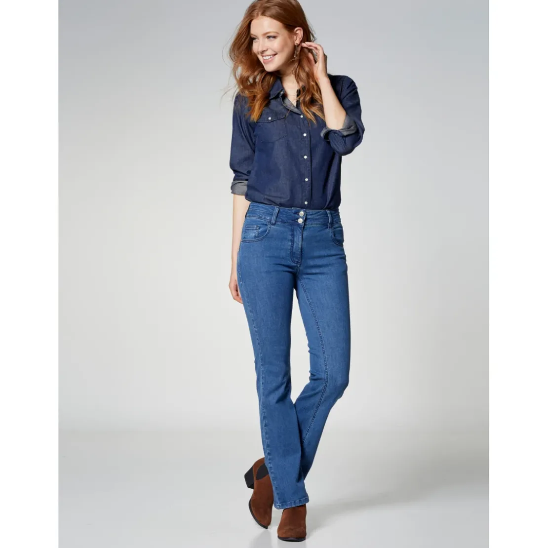 VencaJean slim taille haute push-up bleu en coton