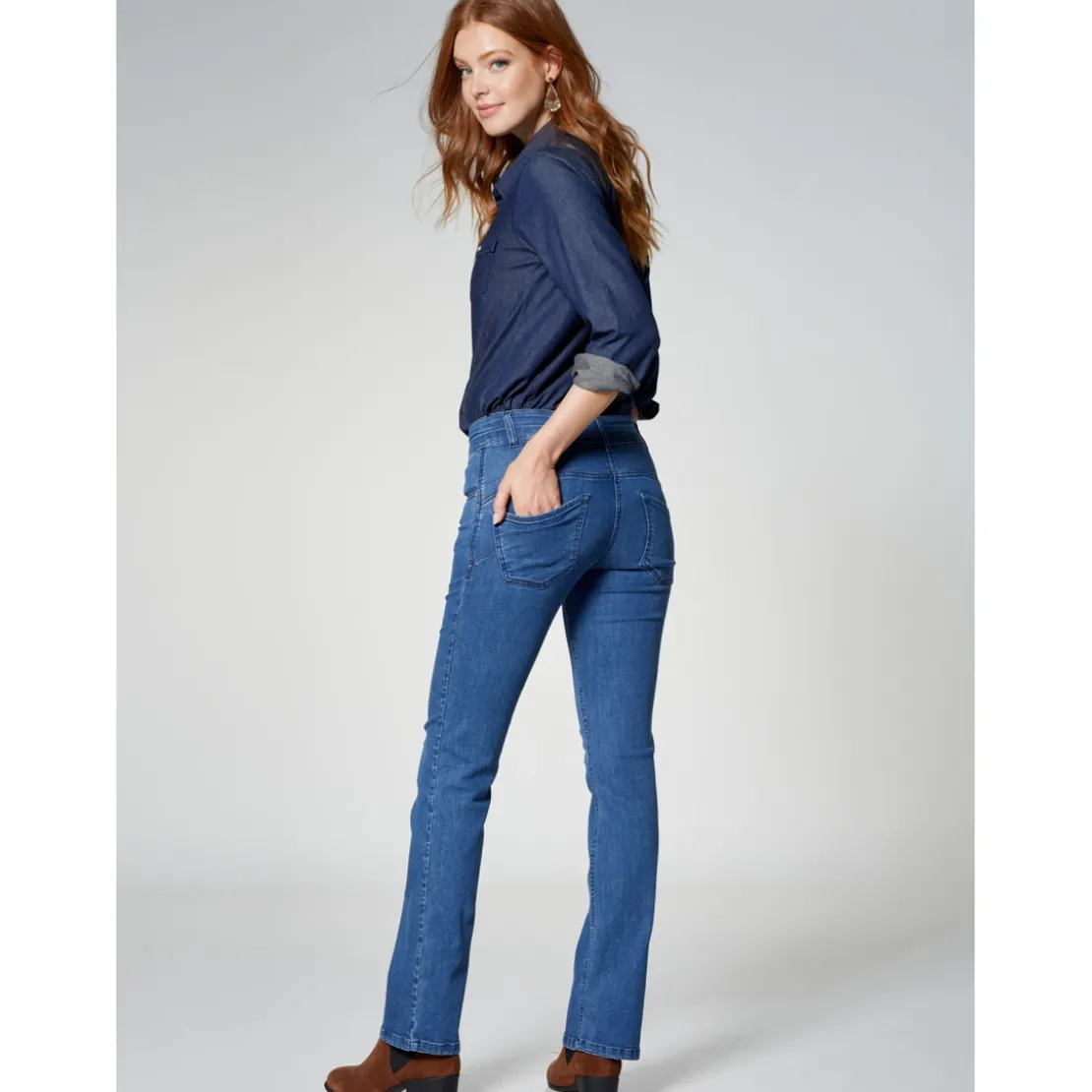 VencaJean slim taille haute push-up bleu en coton