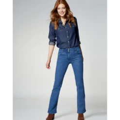 VencaJean slim taille haute push-up bleu en coton