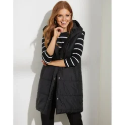 VencaLong gilet matelassé avec capuche noir