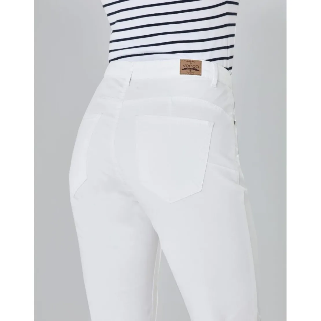 VencaPantalons pirates push-up coupe 5 poches blanc en coton