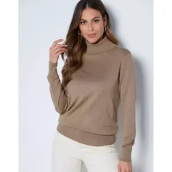 VencaPull à col roulé à manches longues marron en viscose