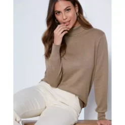 VencaPull à col roulé à manches longues marron en viscose