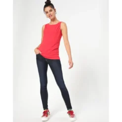 VencaTee-shirt sans manches col bateau femme rouge en coton