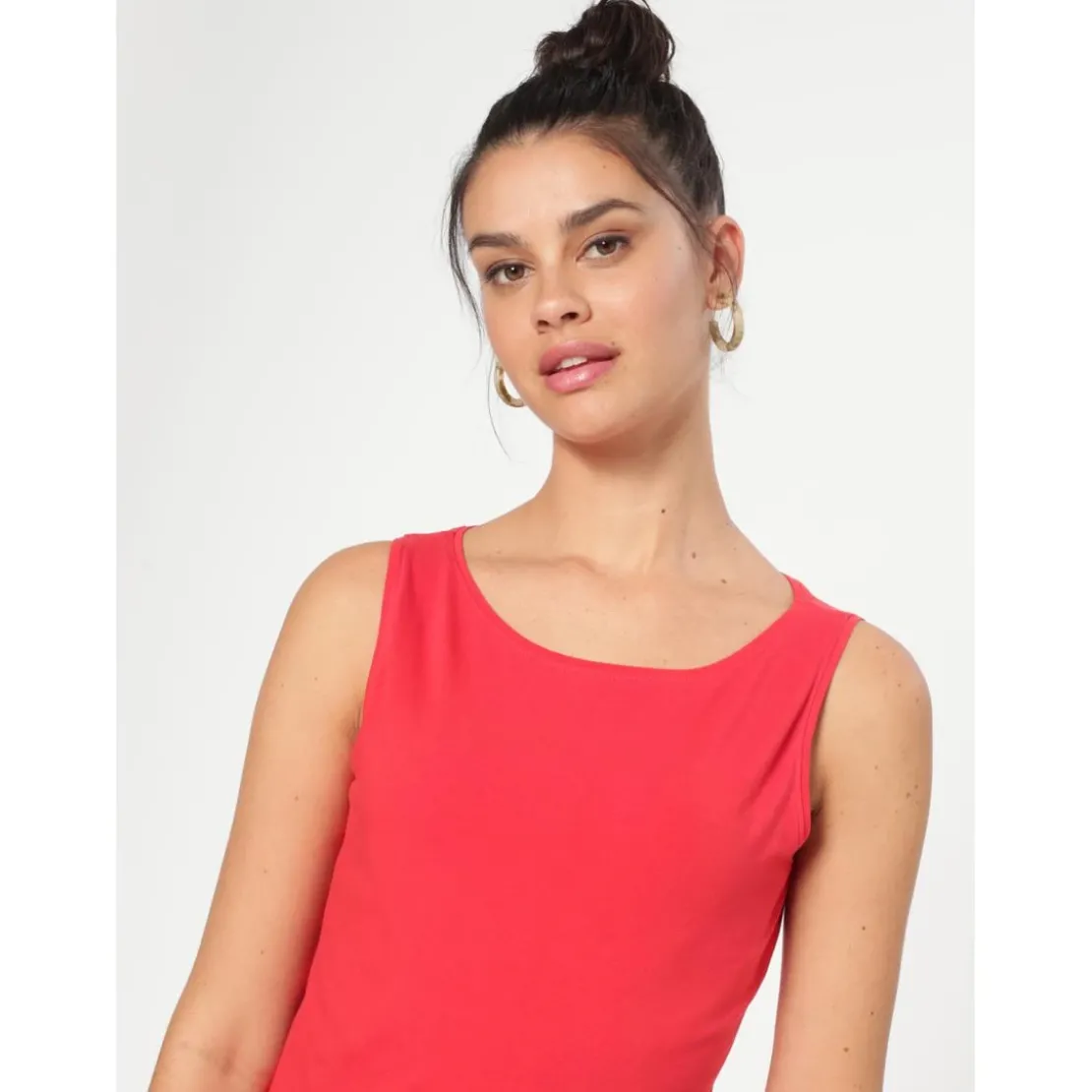 VencaTee-shirt sans manches col bateau femme rouge en coton