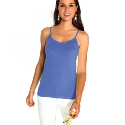 VencaTee-shirt uni à bretelles maille élastique femme Bleu