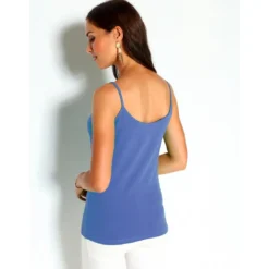 VencaTee-shirt uni à bretelles maille élastique femme Bleu
