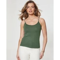 VencaTee-shirt uni à bretelles maille élastique femme kaki