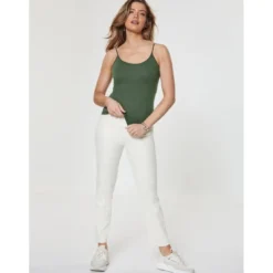 VencaTee-shirt uni à bretelles maille élastique femme kaki