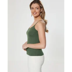 VencaTee-shirt uni à bretelles maille élastique femme kaki