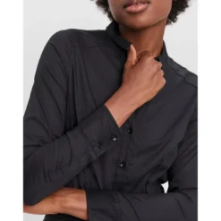 Vero ModaBlouse Col chemise Manches longues Longueur regular noir en coton