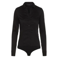 Vero ModaBlouse Col chemise Manches longues Longueur regular noir en coton