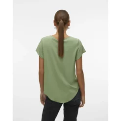 Vero ModaBlouse col rond manches courtes vert en viscose Pia